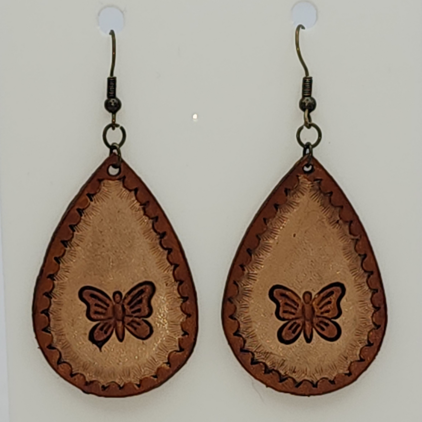 Leather Teardrop Earrings with Butterflies