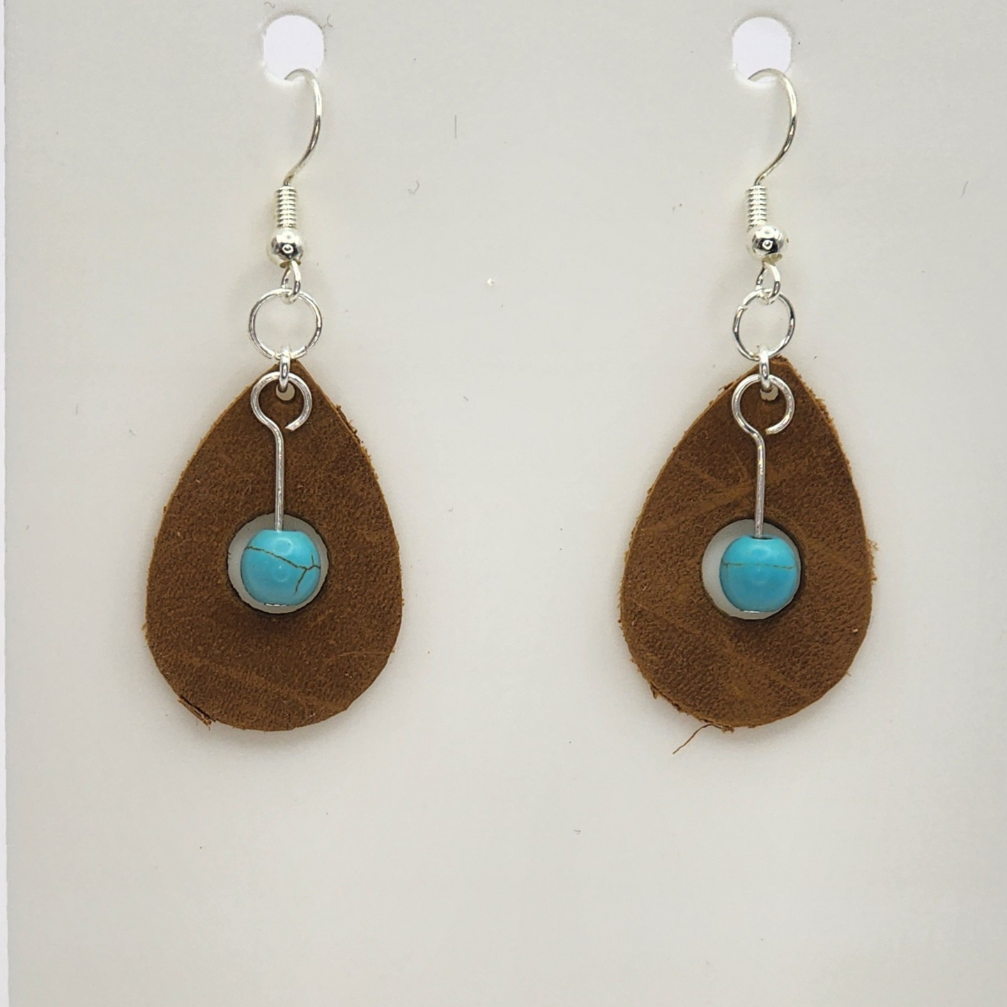 Leather Teardrop Earrings with Turquoise beads